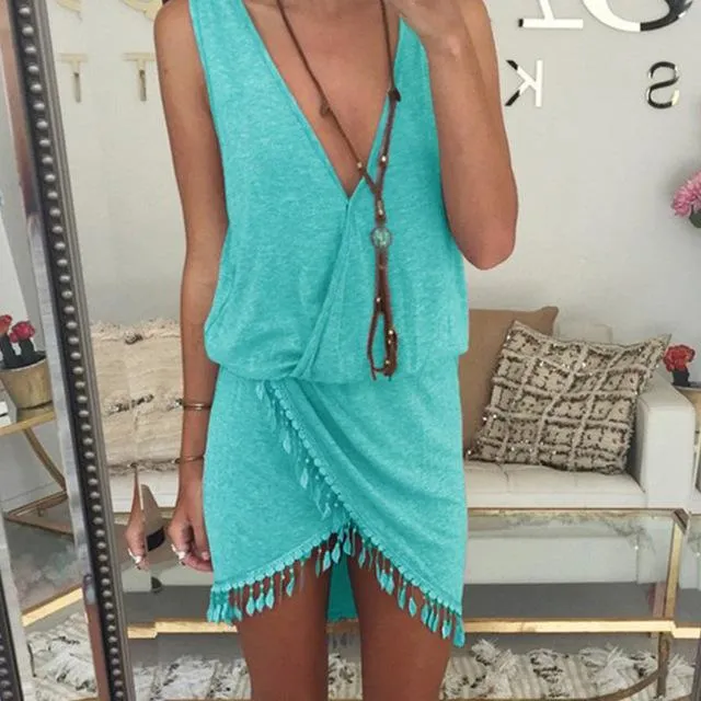 Irregular Sexy Deep V-Neck BEACH COVER UPS