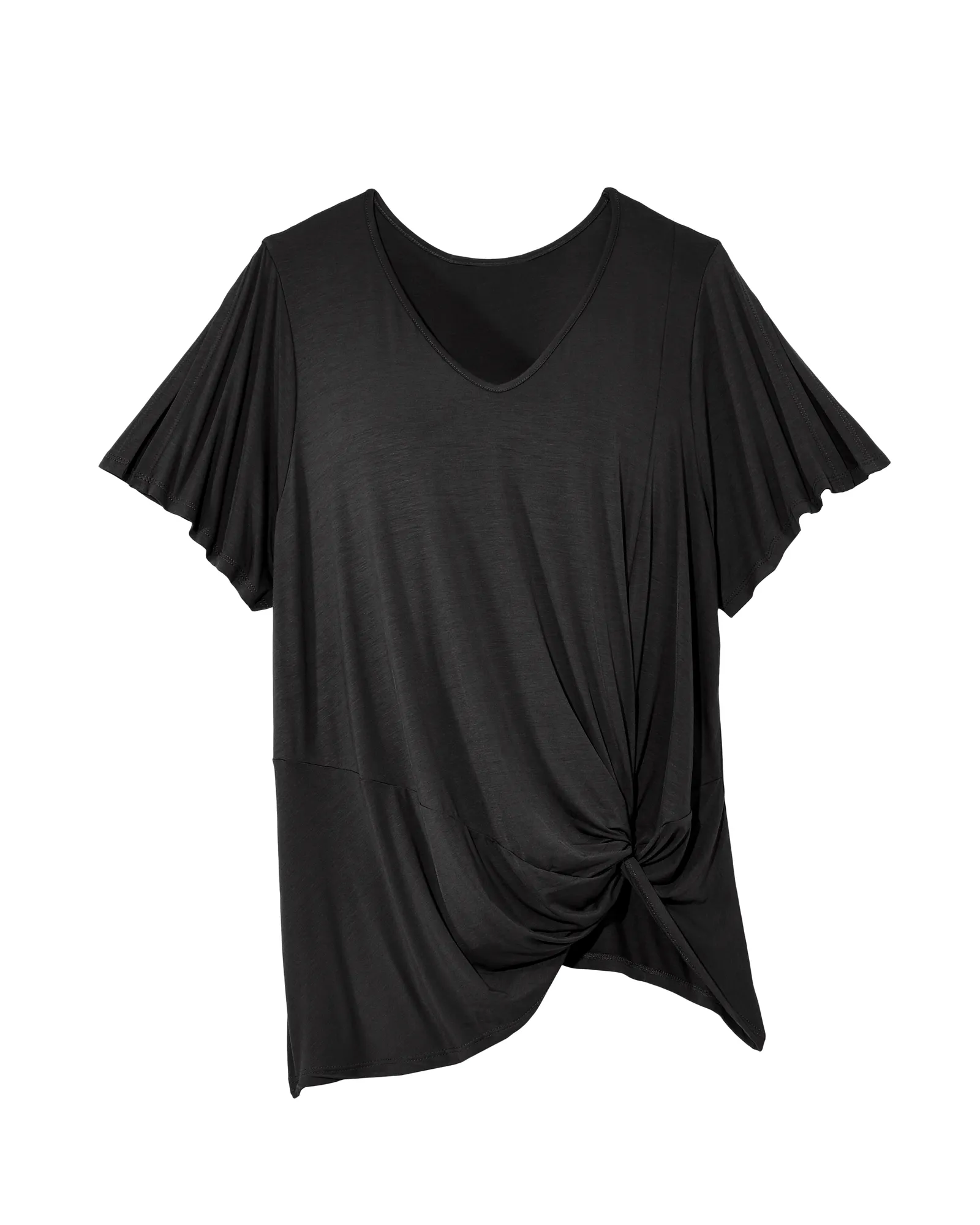 Jasmine Knotted VNeck Tee | Black