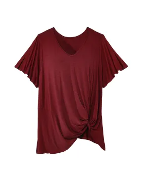 Jasmine Knotted VNeck Tee | Burgundy