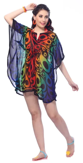 LA LEELA Bikni Swimwear Soft fabric Printed Beachwear Loose Cover Up OSFM 8-10 [M- M] Multicolor_K664