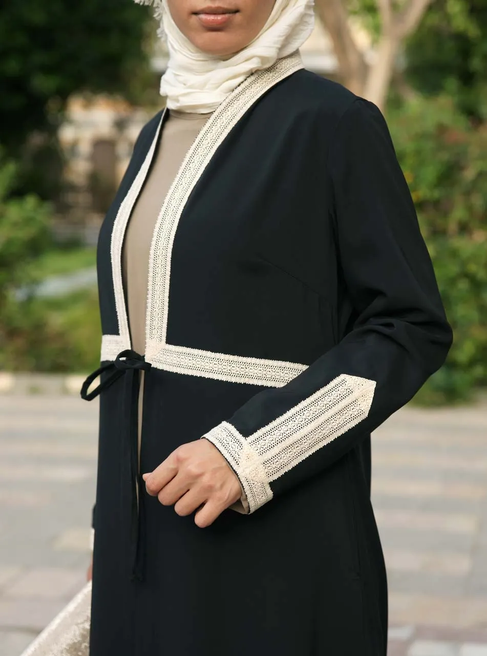 Lace Trim Open Abaya