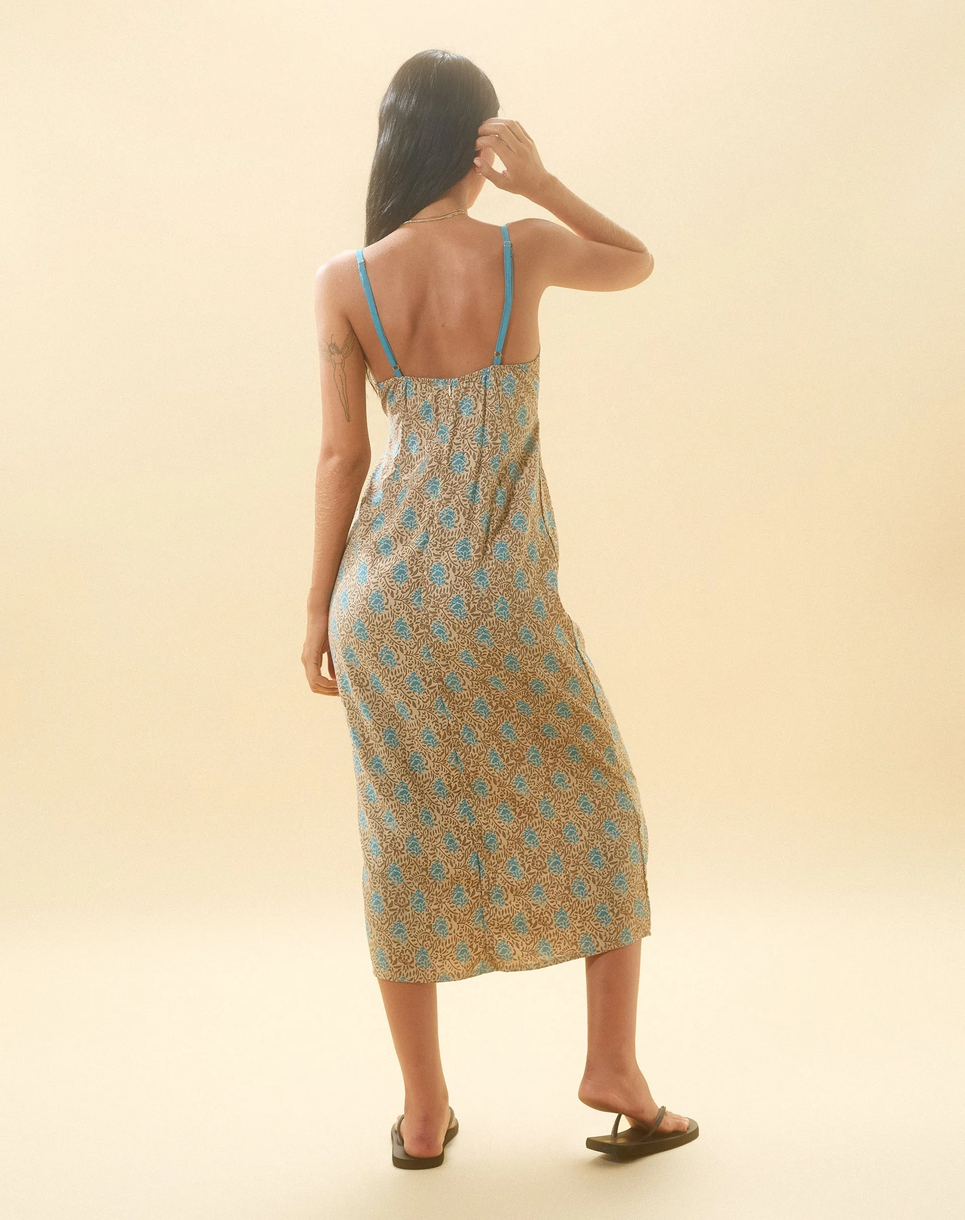 Lalu Midi Dress in Bohemian Batik Blue Brown