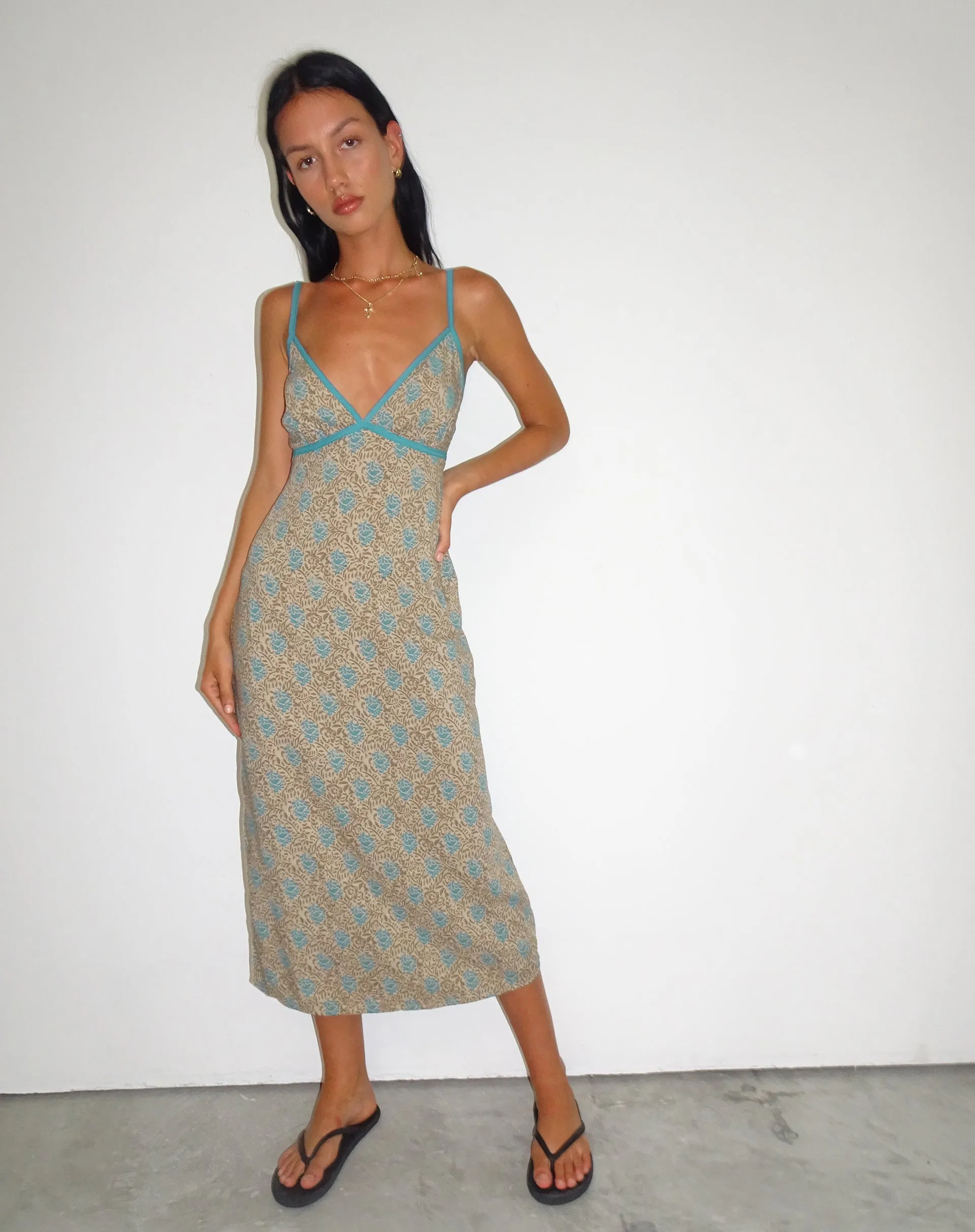 Lalu Midi Dress in Bohemian Batik Blue Brown