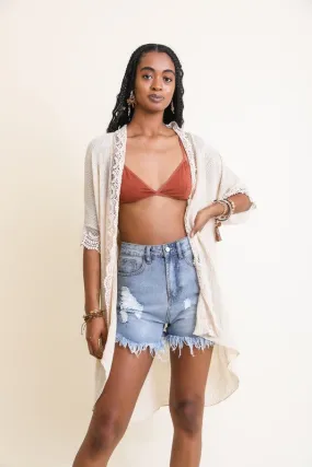 LETO Scallop Lace Trim Kimono