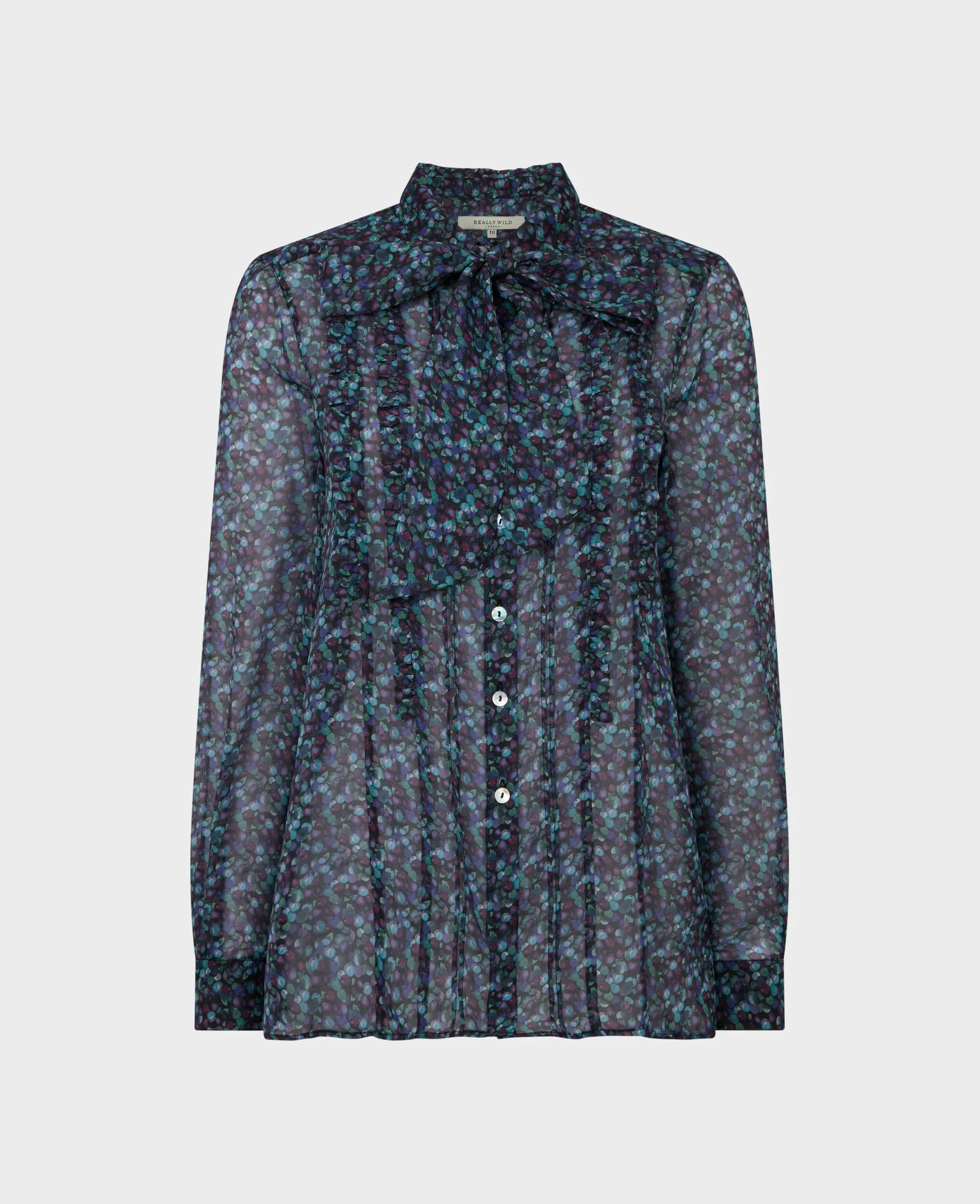 Liberty Print Silk Frill Tie Neck Blouse