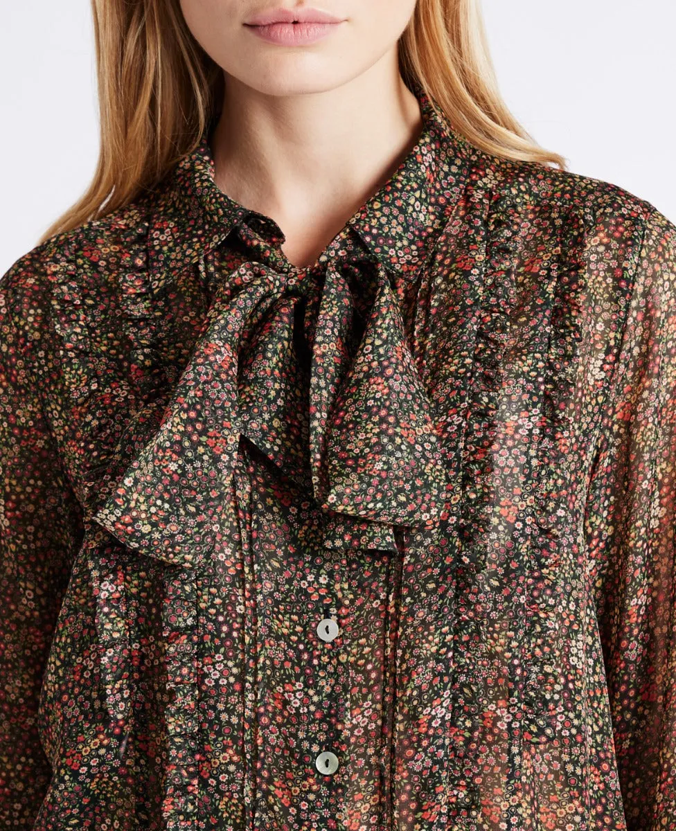 Liberty Silk Frill Tie Neck Shirt