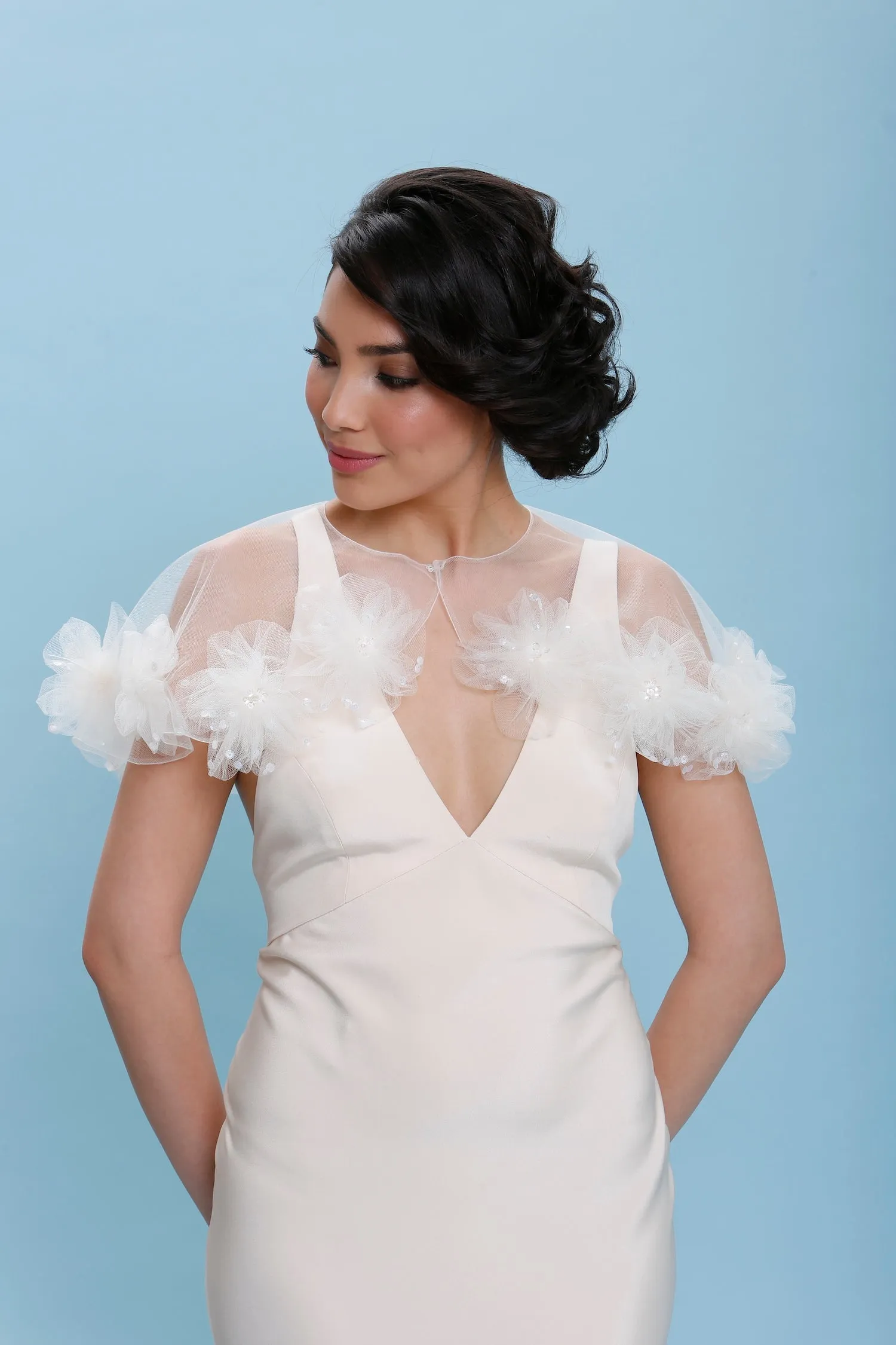 Light Ivory Tulle Flower Capelet