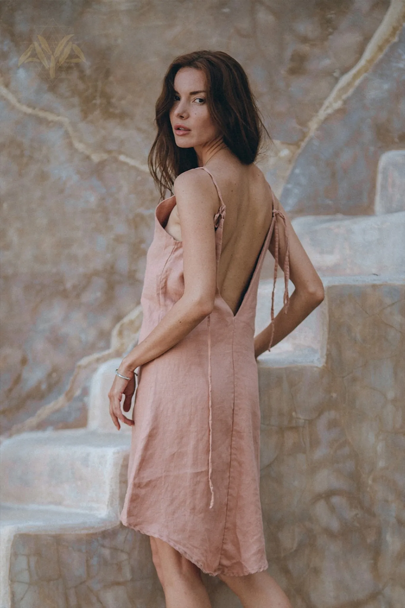 Linen Boho Bridesmaid Dress • Pink Linen Bohemian Slip Midi Dress