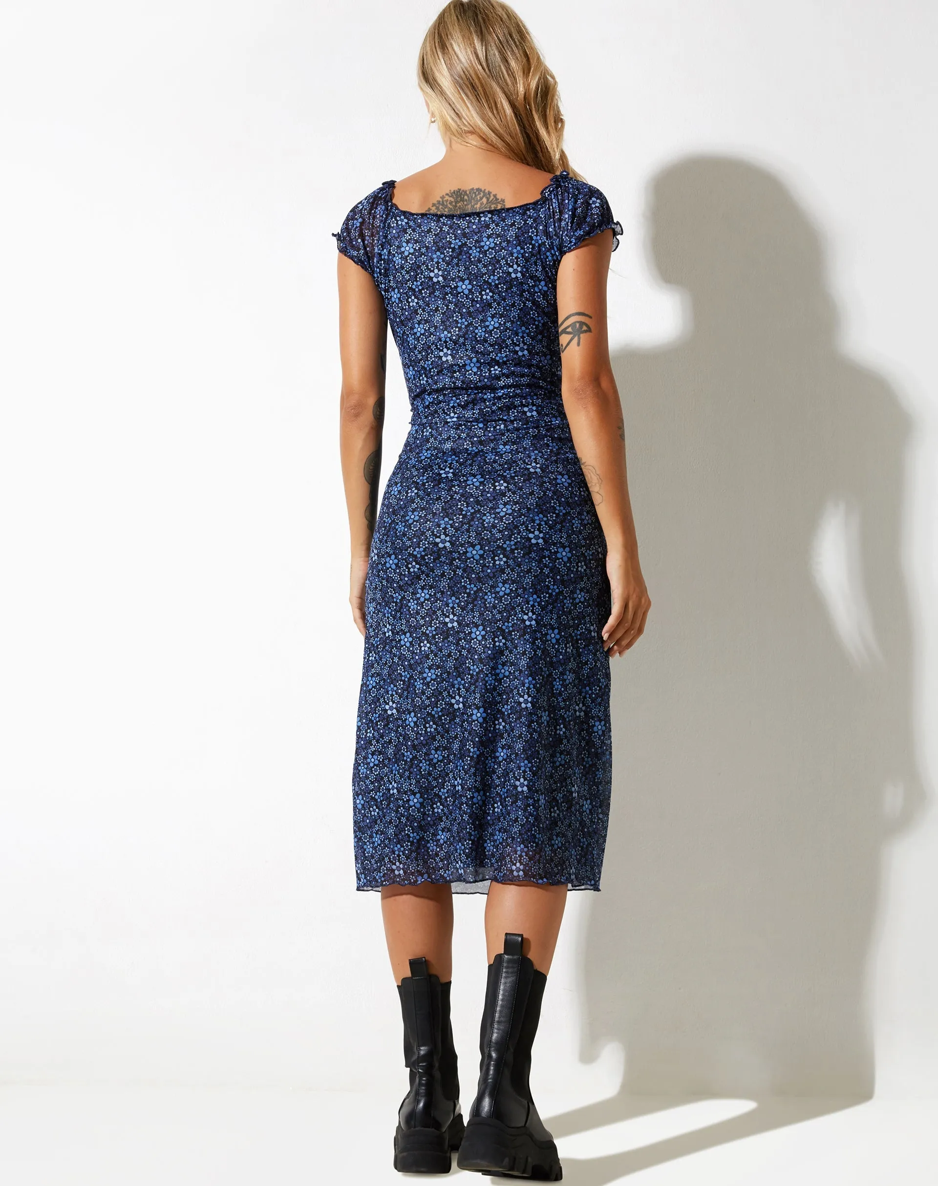 Lona Midi Dress in Flower Garden Blue