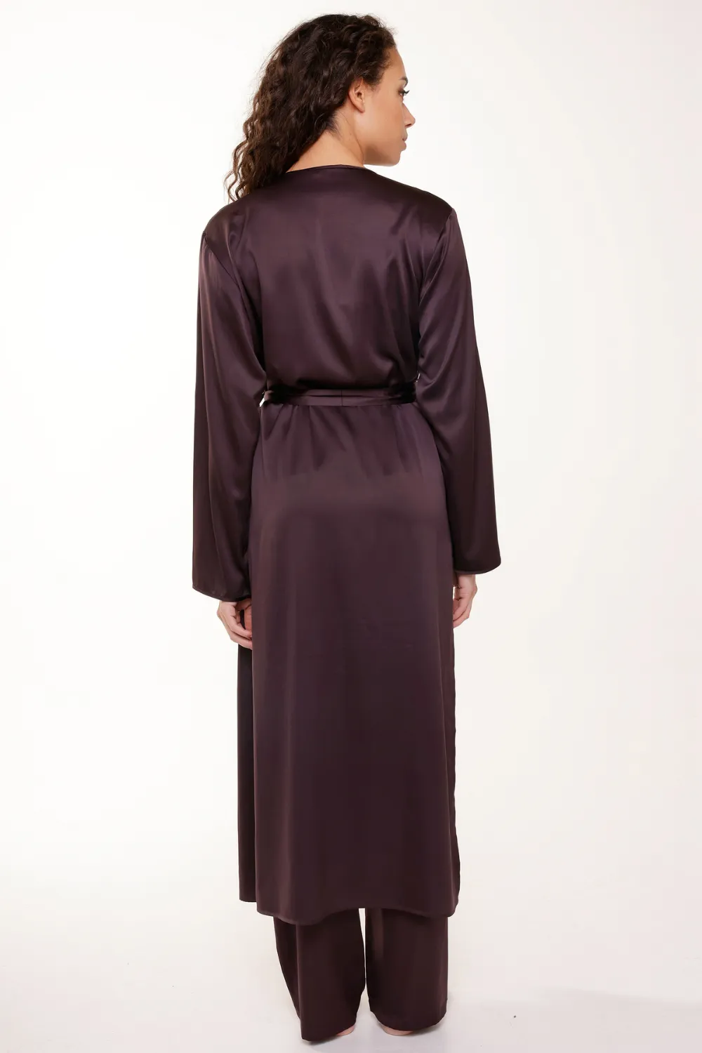 Long Satin Kimono Dark Pepper