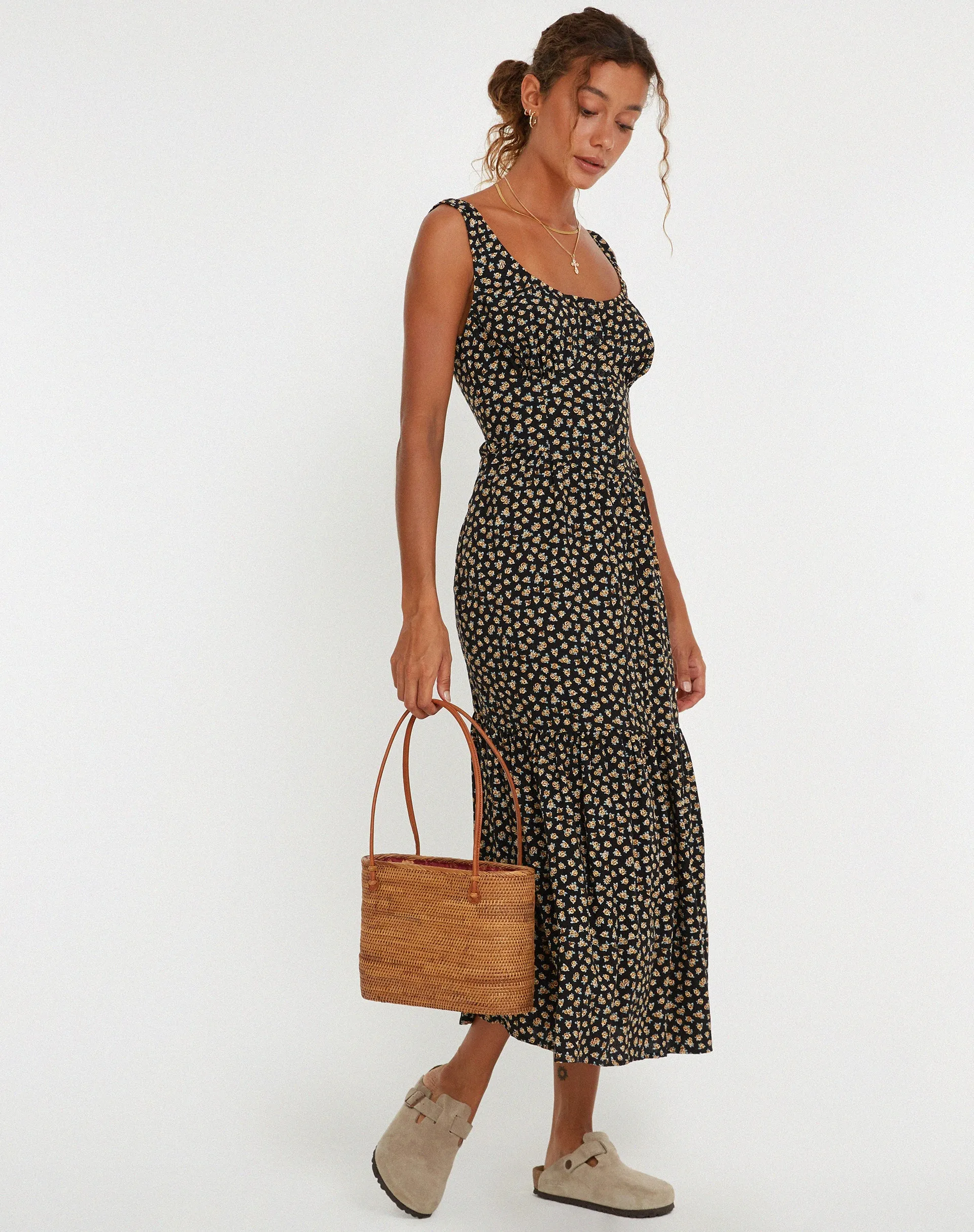 Marisol Maxi Dress in Ditsy Floral Bronze