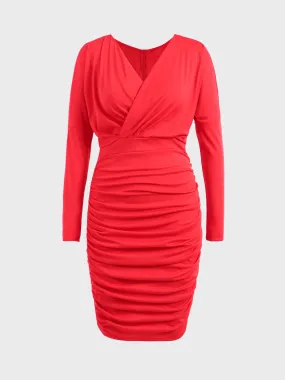 Midsize Long-Sleeved V-NeckSnatch-Waisted Sexy Dress