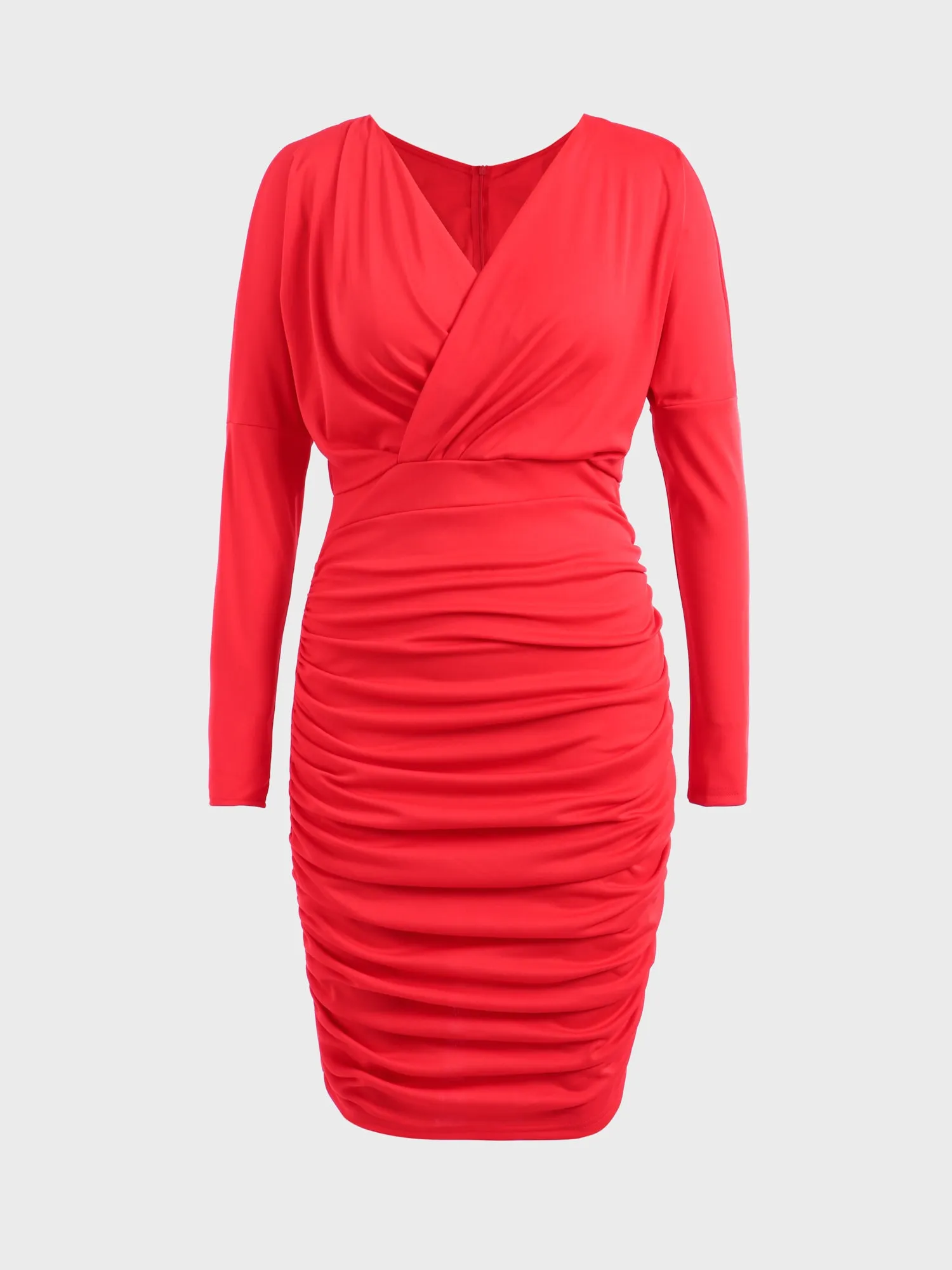 Midsize Long-Sleeved V-NeckSnatch-Waisted Sexy Dress