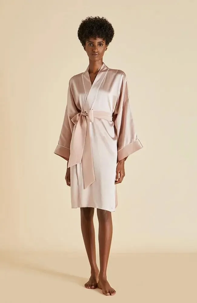 Mimi Oyster Pink Silk Kimono Robe