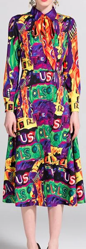 Multi Colored Neon Sign Midi Dress