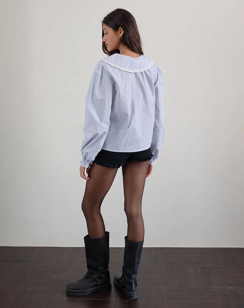 Nelcy Oversized Collared Shirt in Small Vertical Stripe Blue