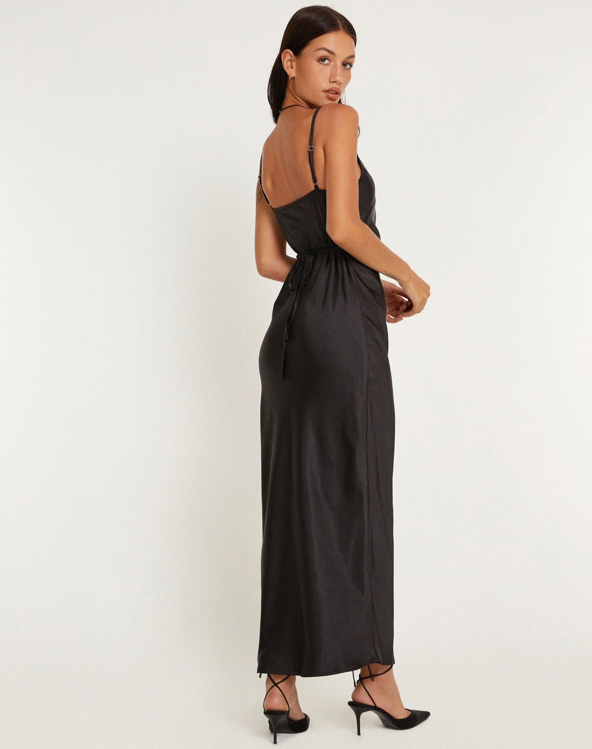 Padilla Maxi Dress in Satin Black