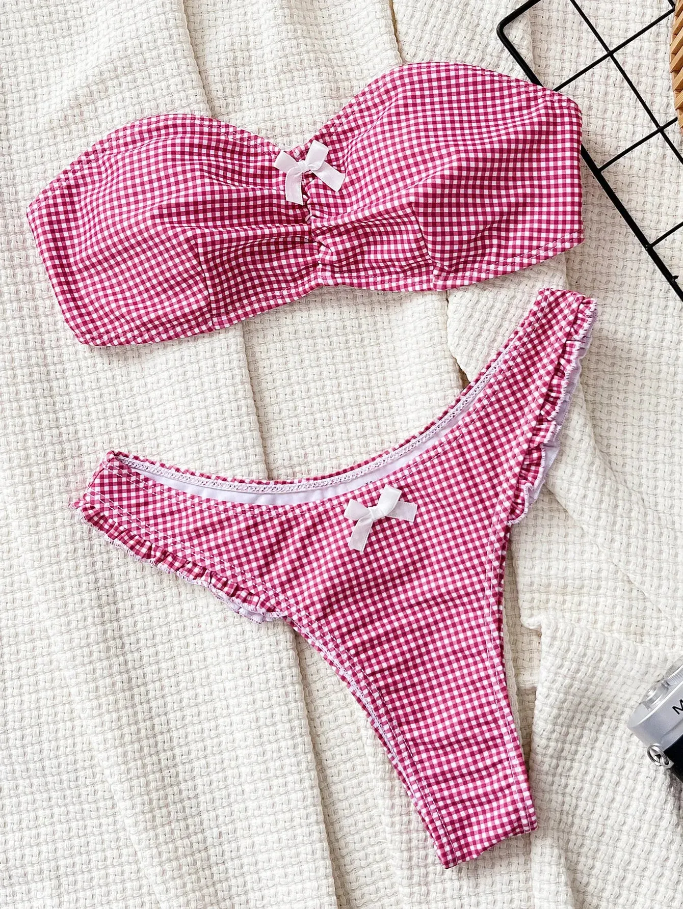 Pink Checkered Printed Bikini