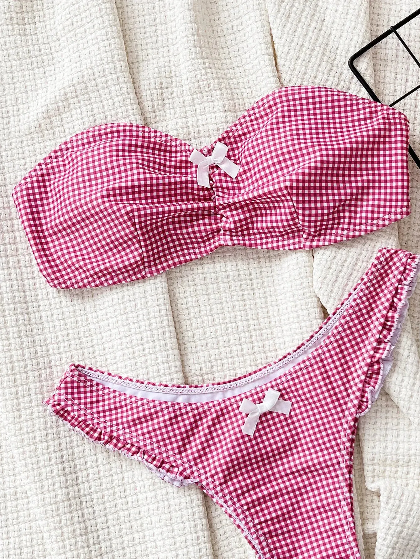 Pink Checkered Printed Bikini