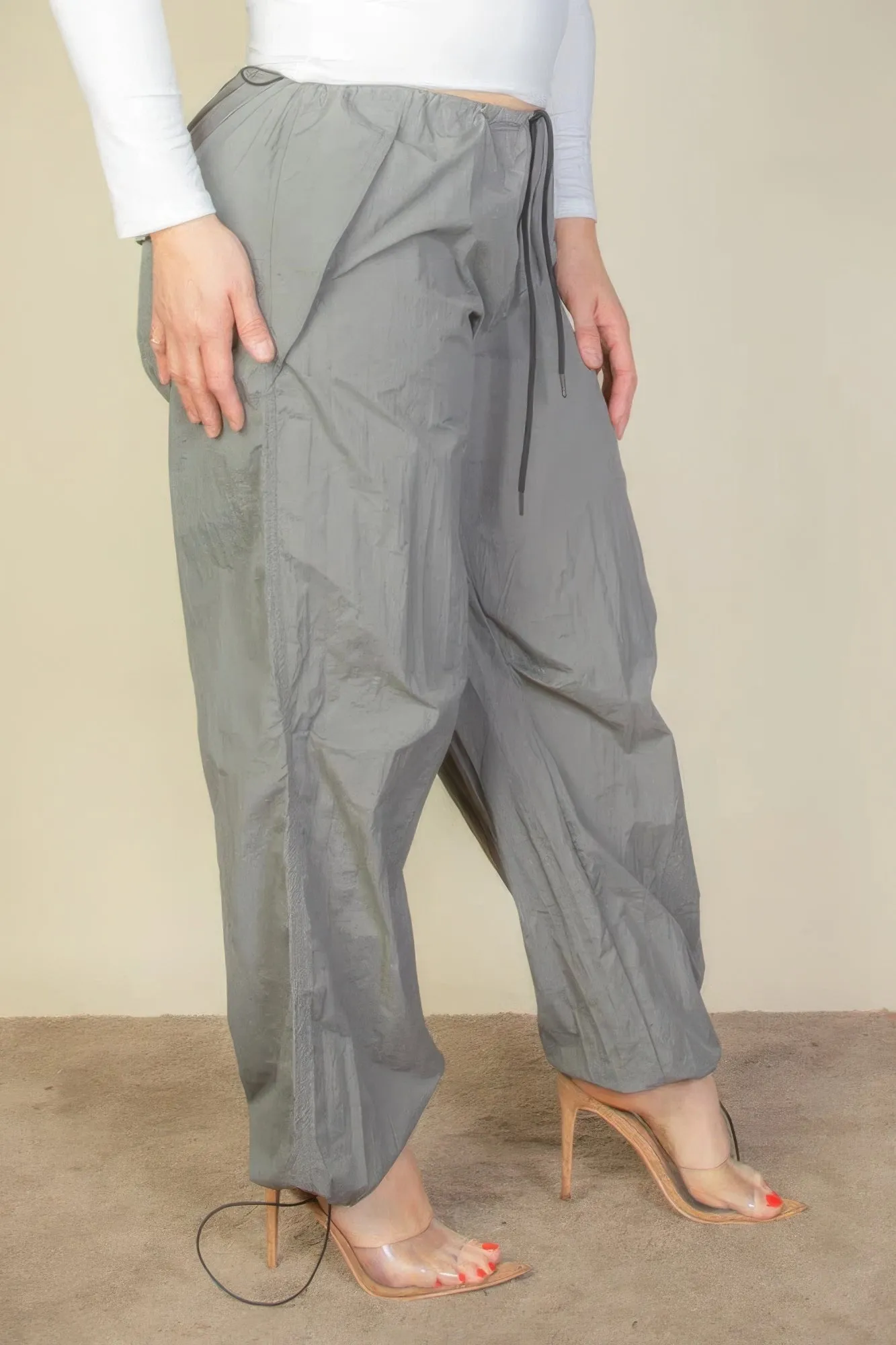 Plus Size Drawstring Waist Parachute Pants