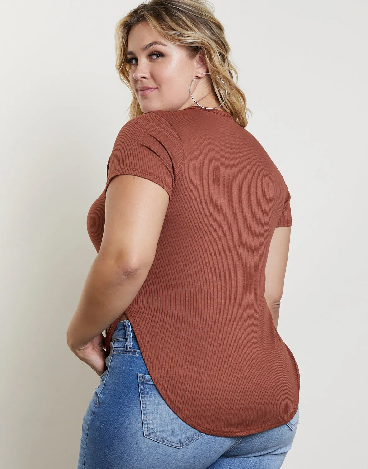 Plus Size Ribbed Side Slit Top