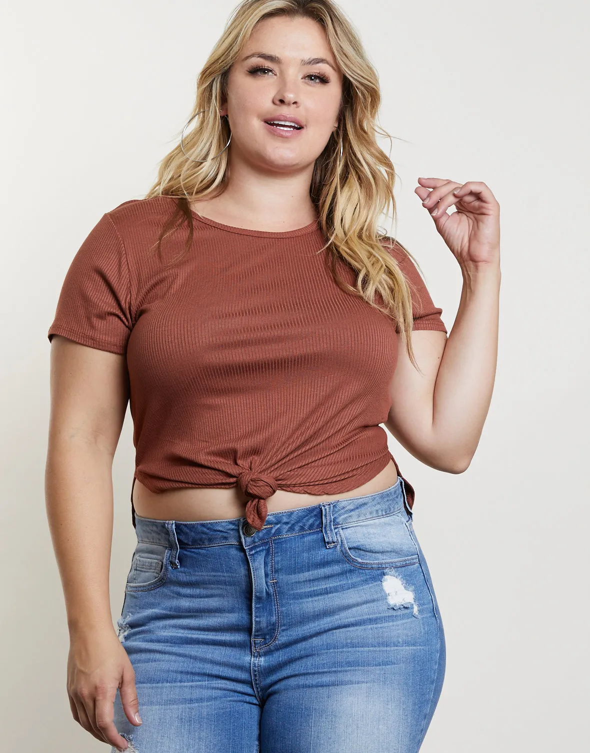 Plus Size Ribbed Side Slit Top