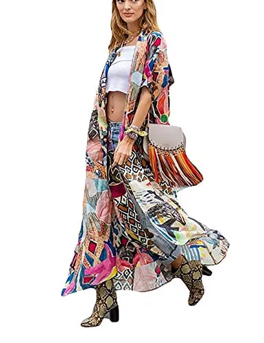 Print Kimono: Women's Short Sleeve Swimsuit Cover Up