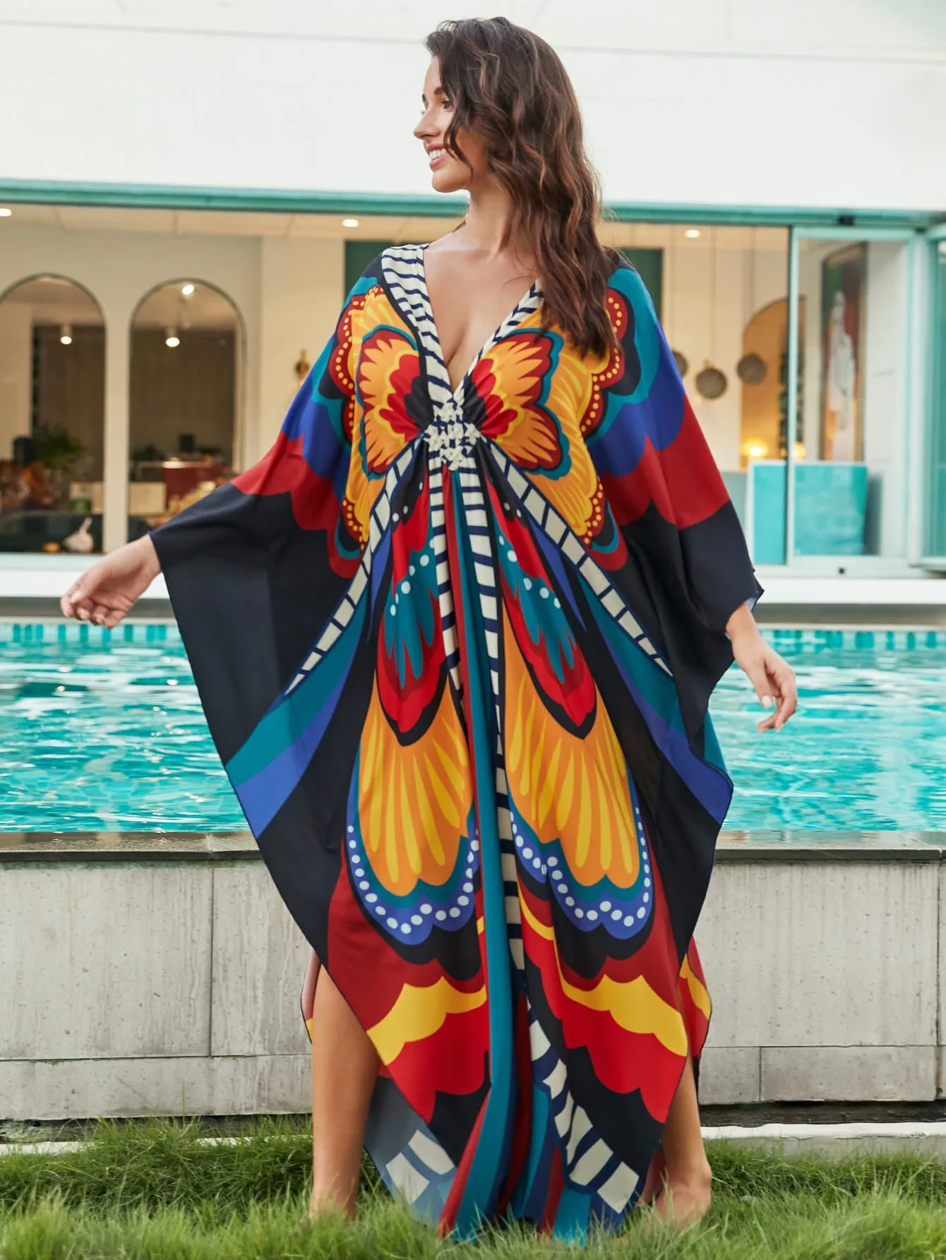 Printed Plus Size Kaftan Swimsuit Cover-Up for Women