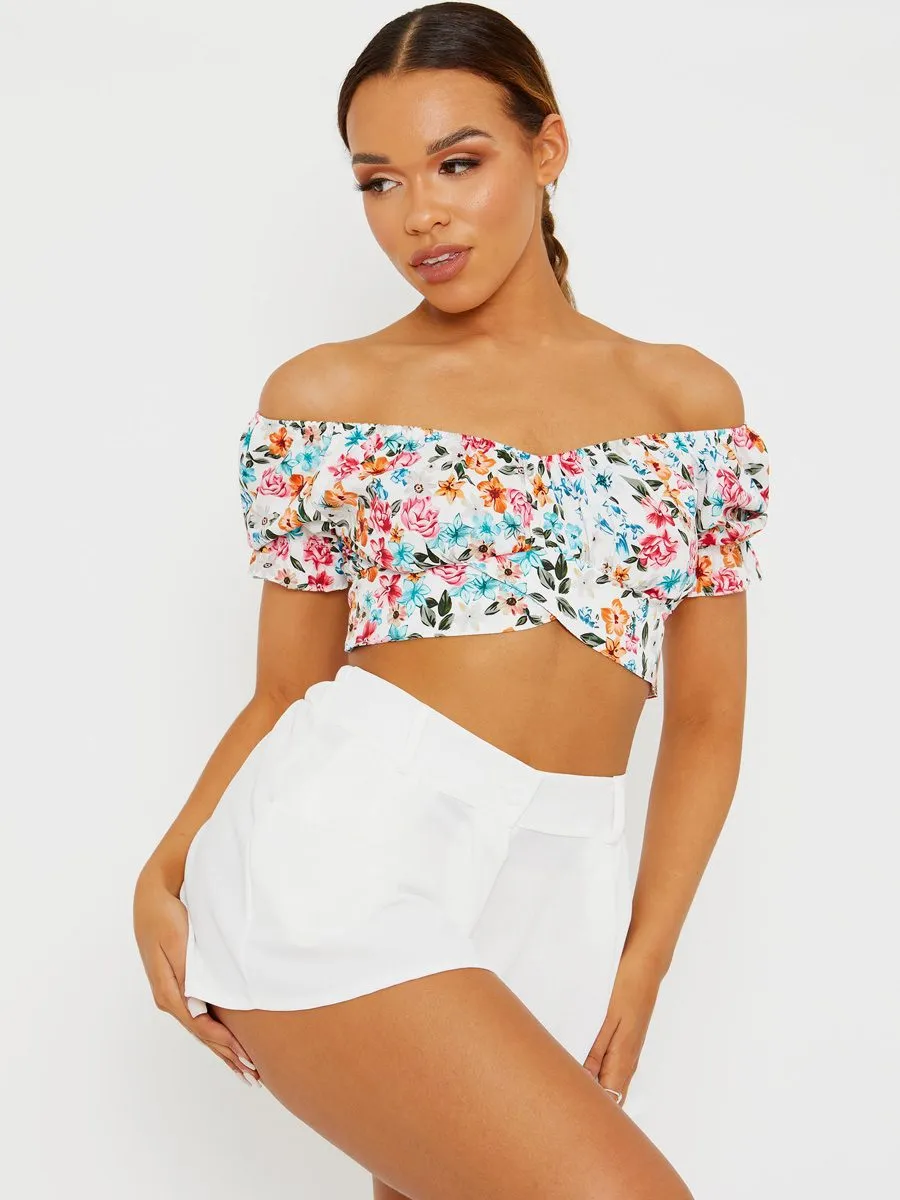 Rafaela High Waisted Flared Shorts In White