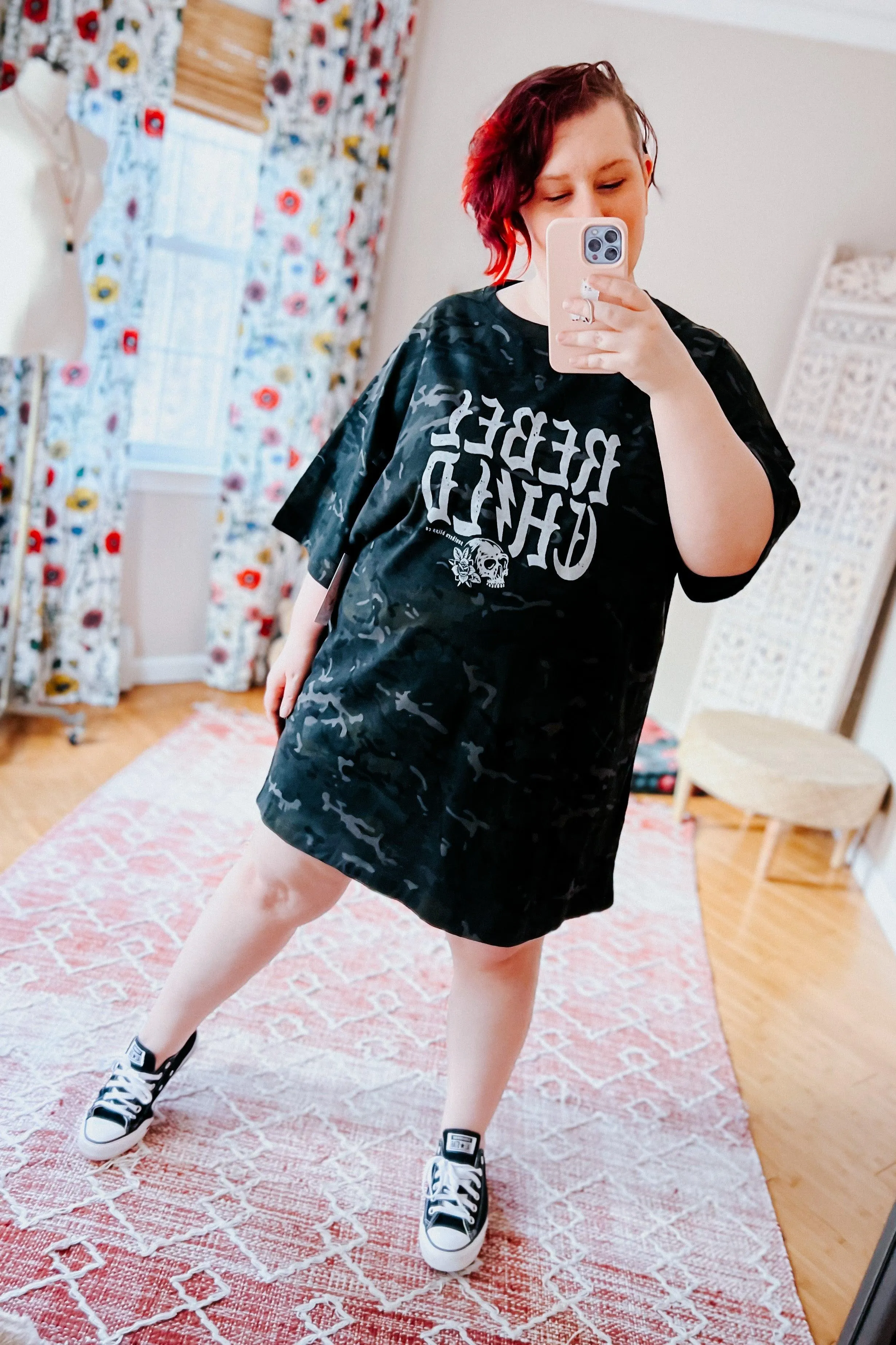 Rebel Child Skull Camo Oversized Tee