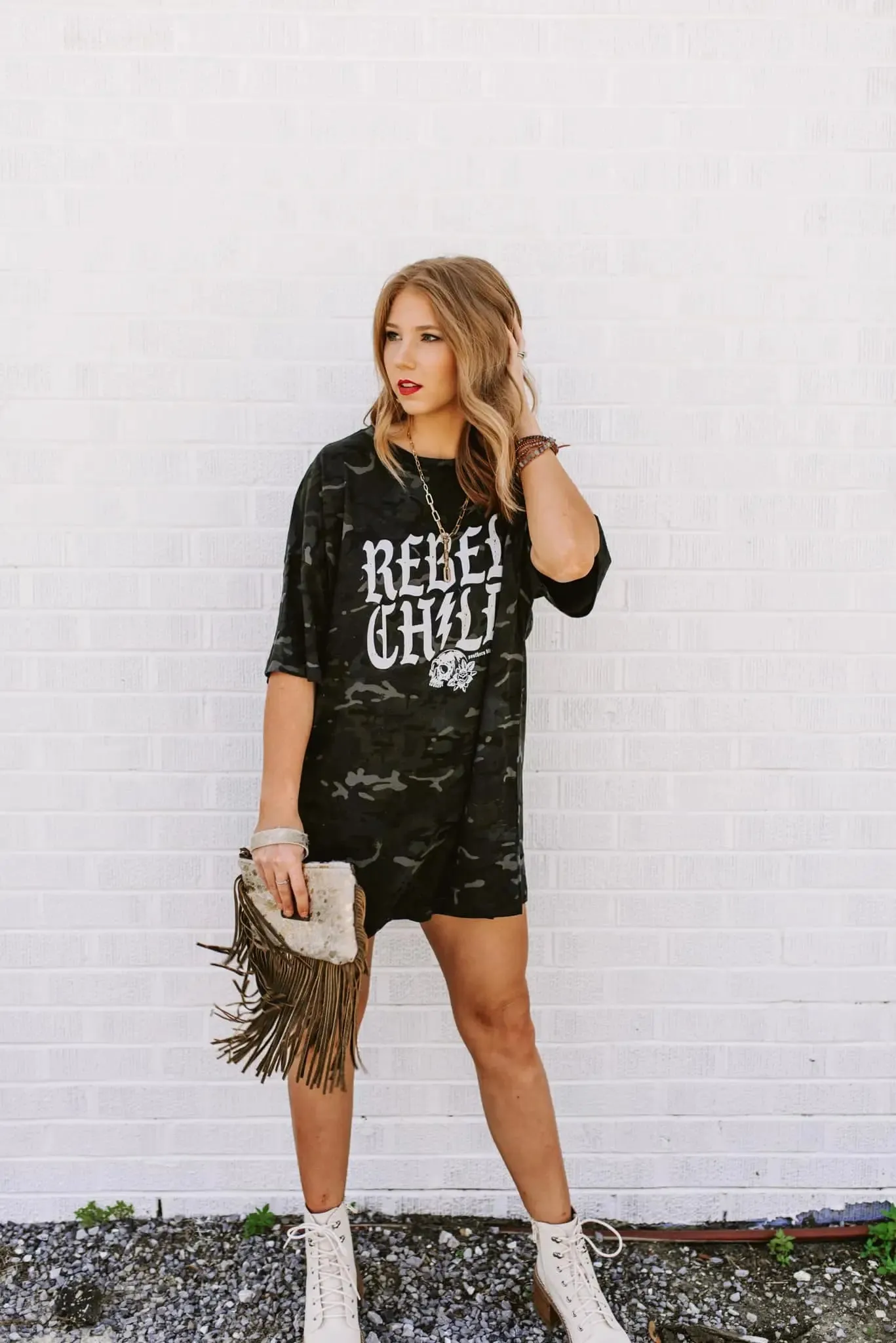 Rebel Child Skull Camo Oversized Tee