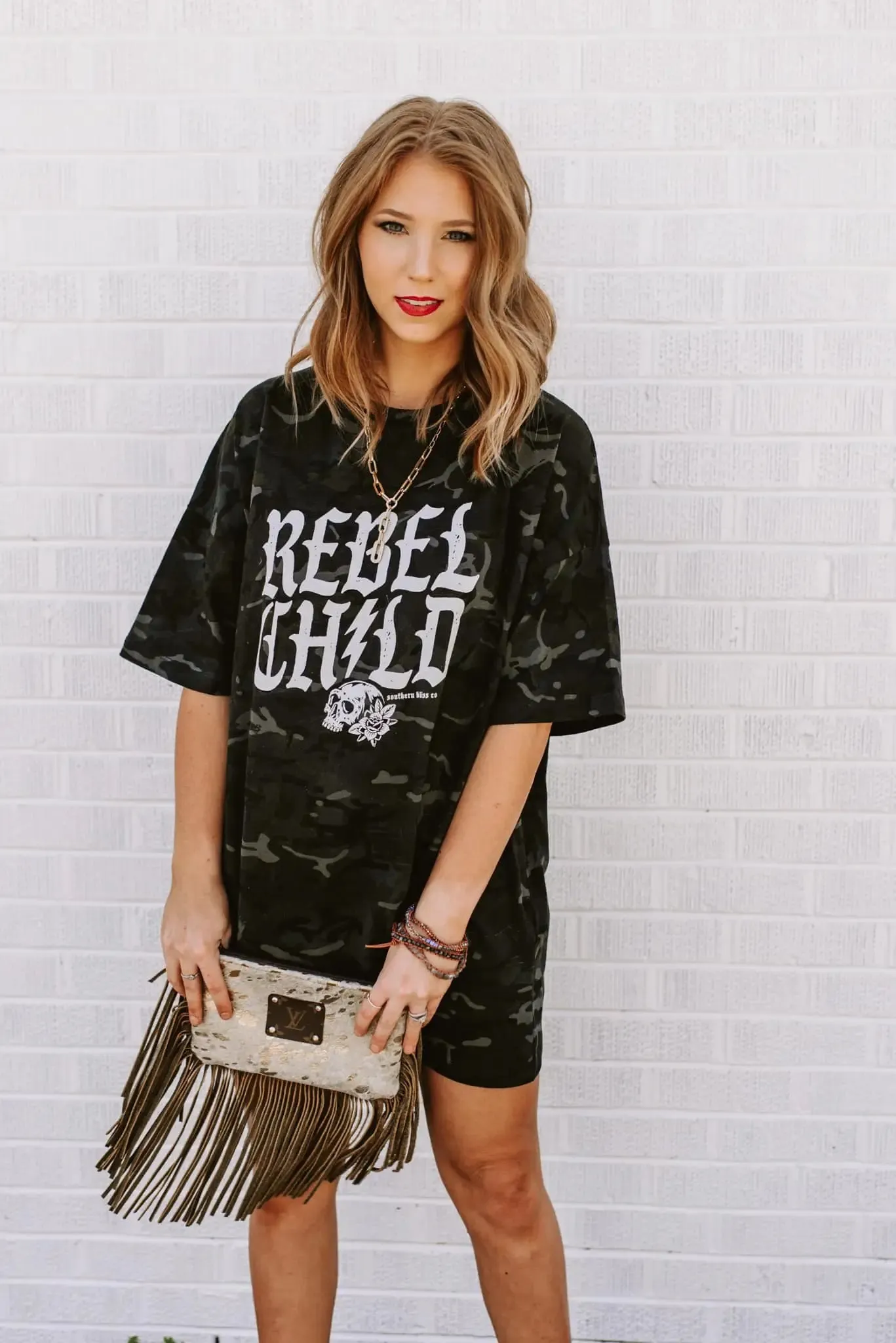 Rebel Child Skull Camo Oversized Tee