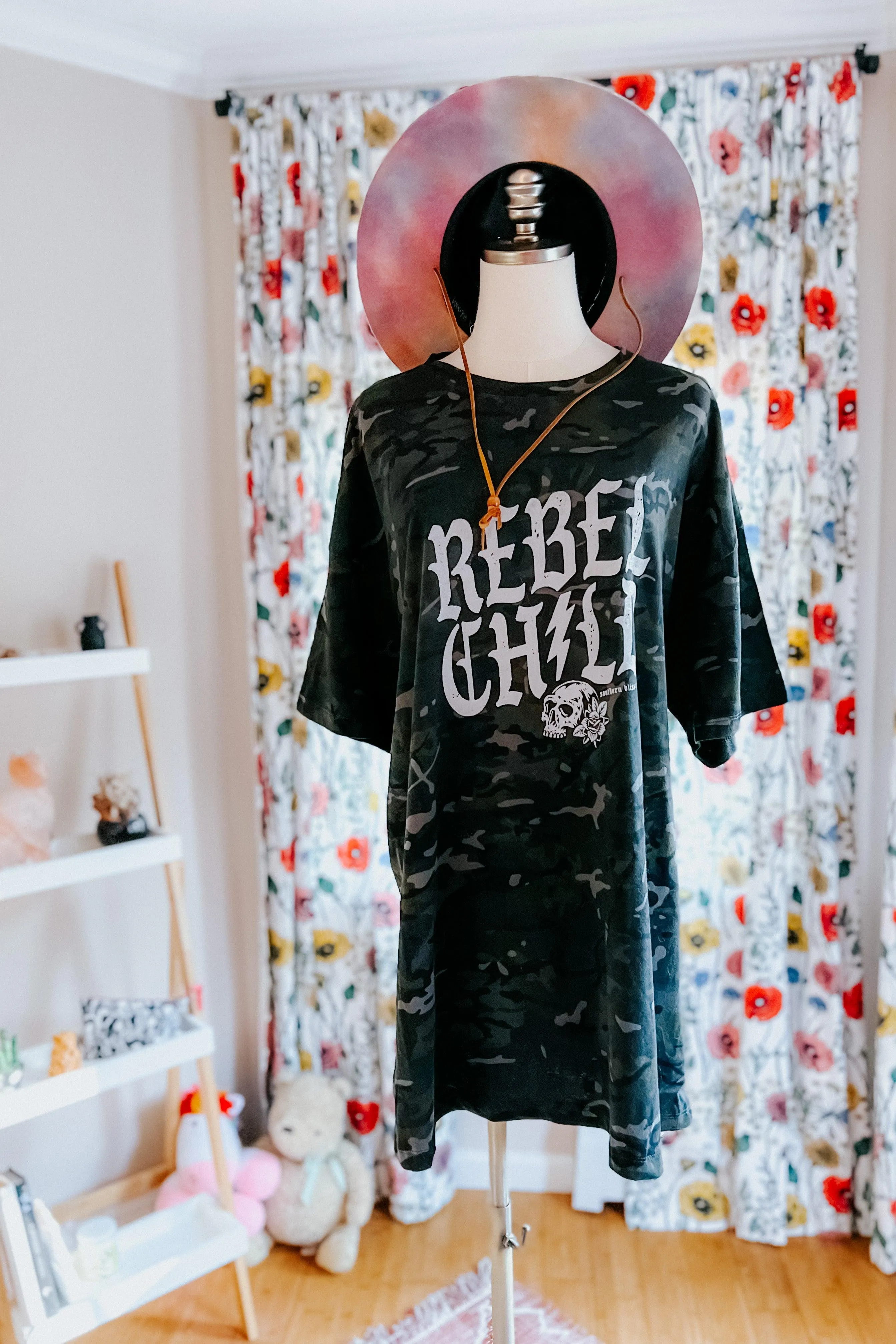 Rebel Child Skull Camo Oversized Tee