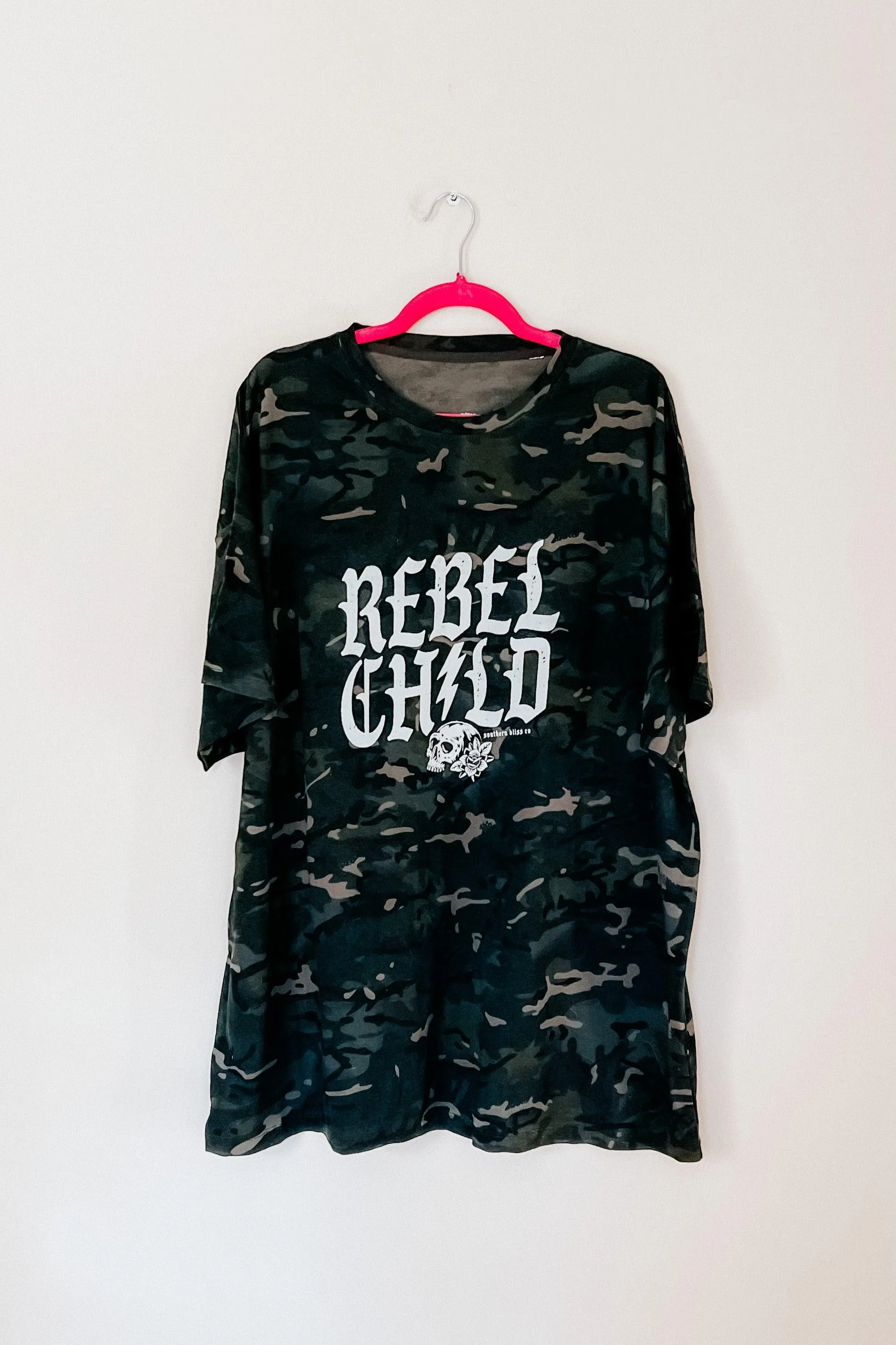 Rebel Child Skull Camo Oversized Tee