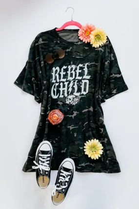 Rebel Child Skull Camo Oversized Tee