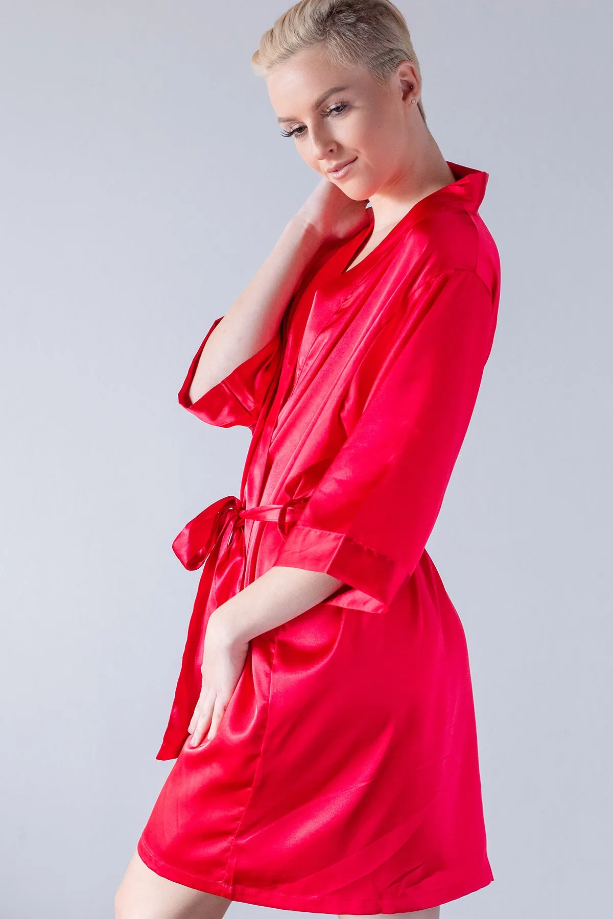 Red Satin Kimono Robe