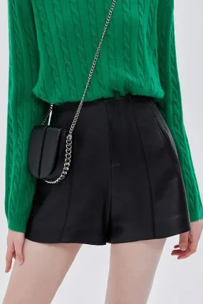 Retro High-waisted Wide Leg Leather Shorts