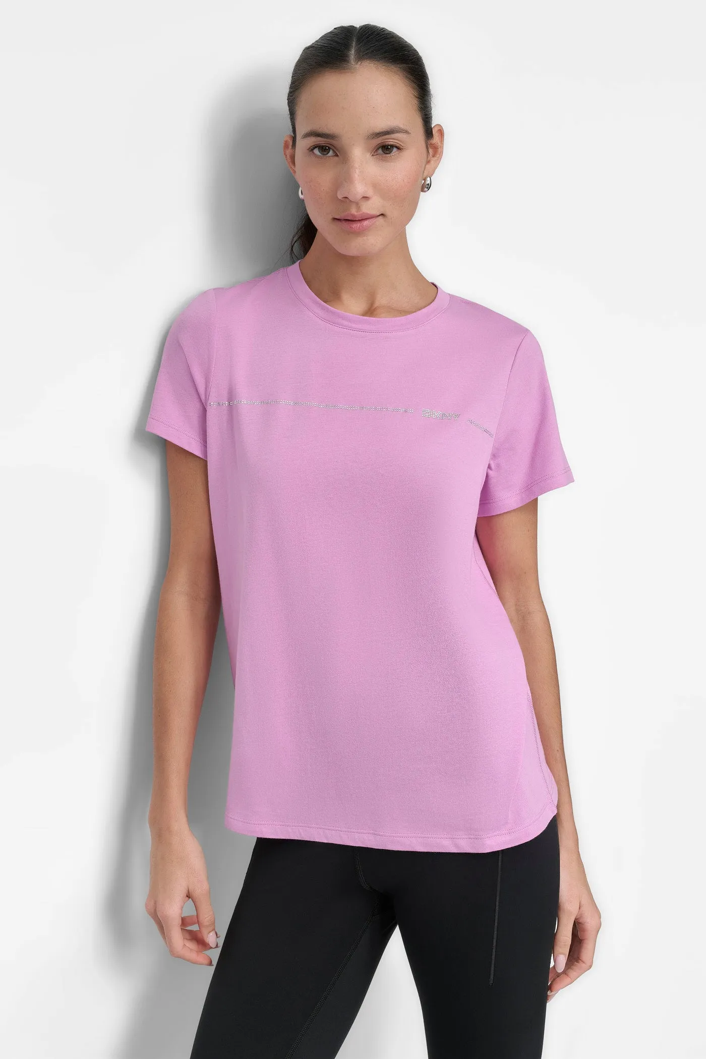 RHINESTONE STRIPE LOGO CREW NECK TEE