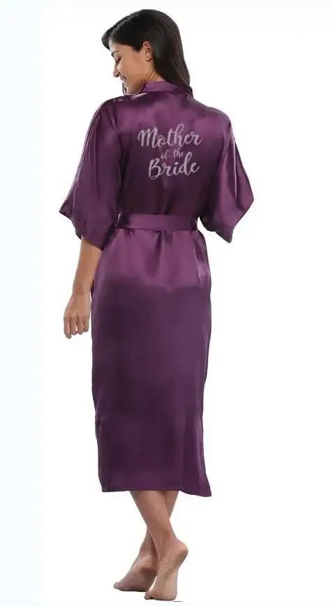 Royal Purple & White Satin Bridal Party Robes Set