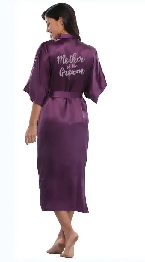 Royal Purple & White Satin Bridal Party Robes Set