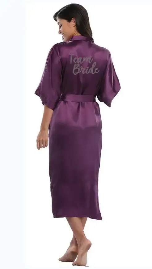 Royal Purple & White Satin Bridal Party Robes Set