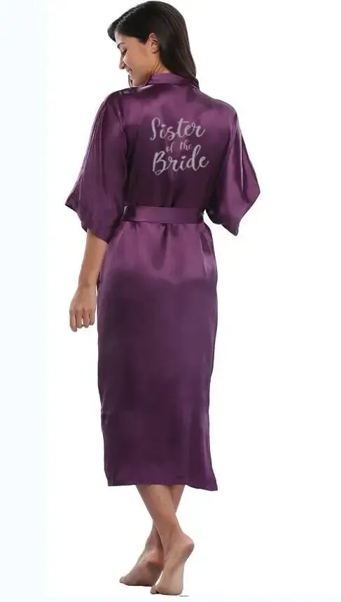 Royal Purple & White Satin Bridal Party Robes Set