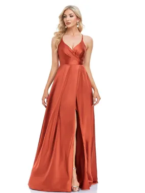 Satin Maxi Dress in Burnt Sienna for Elegant Nights