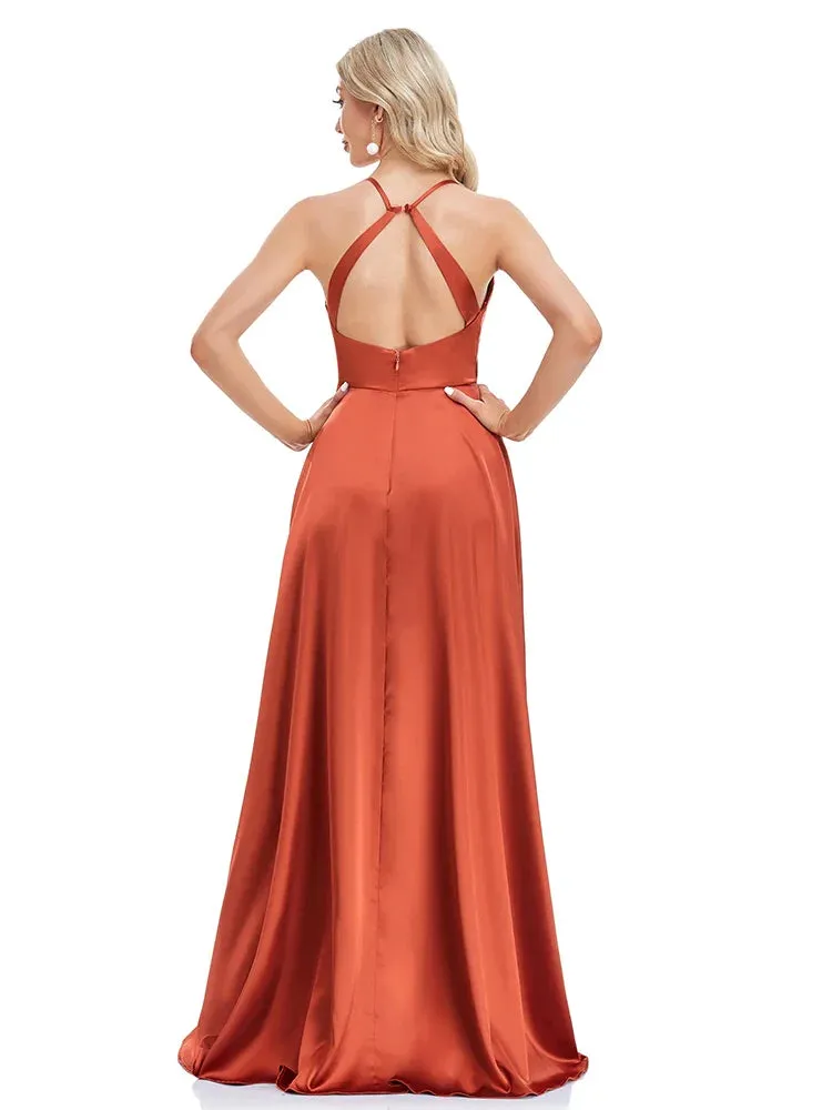 Satin Maxi Dress in Burnt Sienna for Elegant Nights