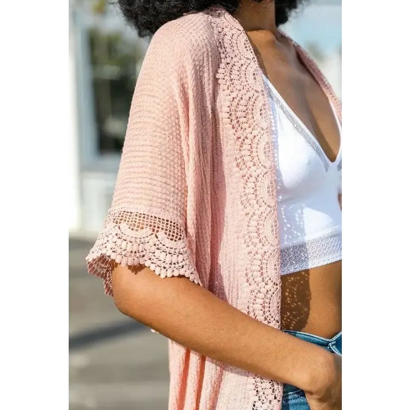 Scallop Lace Trim Kimono