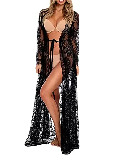 Sexy Sheer Lace Kimono Robe: Women's Bikini Swimwear Cover Up