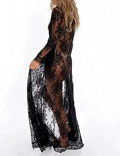 Sexy Sheer Lace Kimono Robe: Women's Bikini Swimwear Cover Up