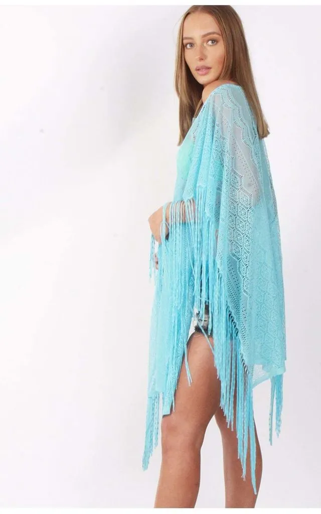 Sheer Lace Tassel Kaftan Top Cover Up