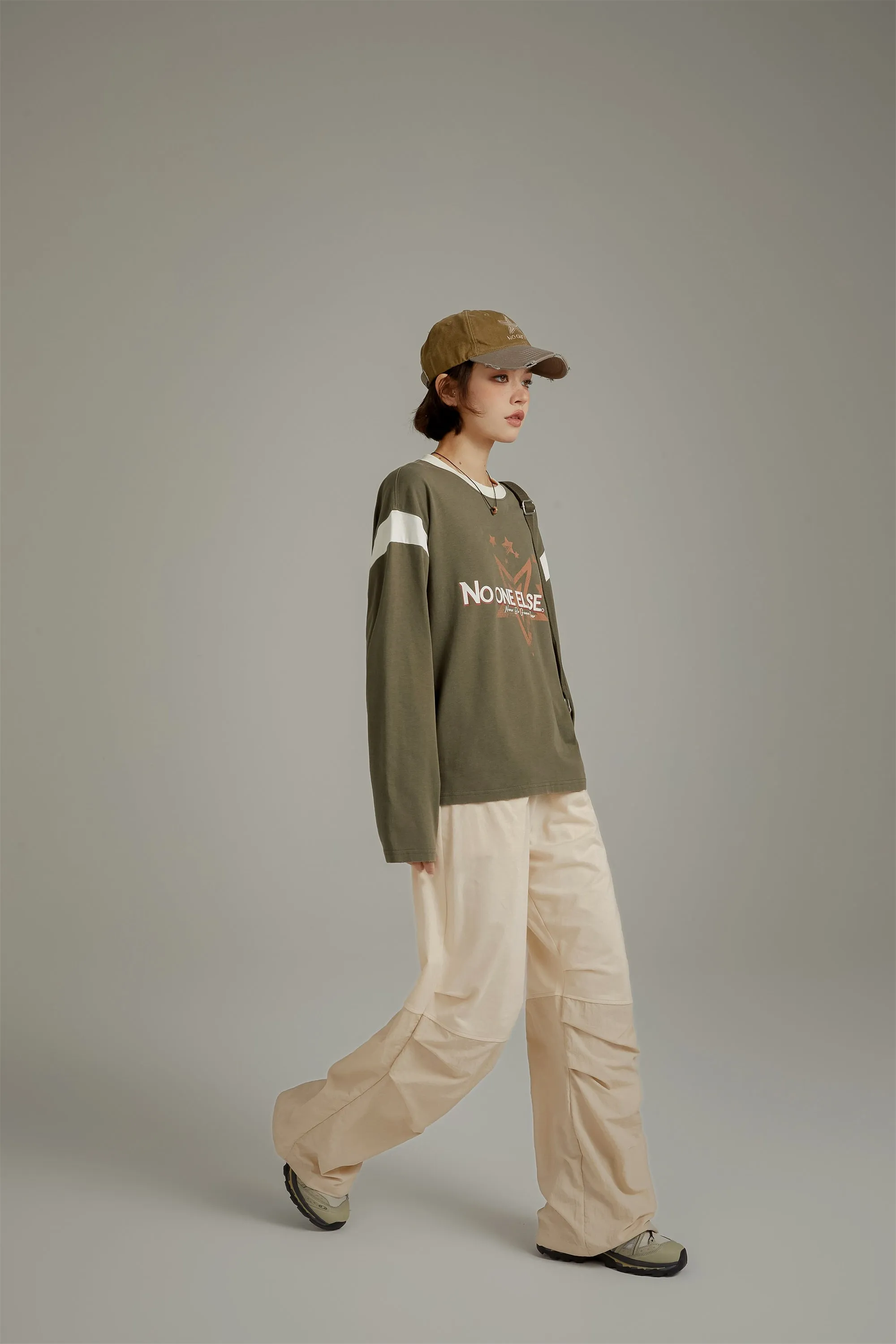 Shirring Drawstring Wide Leg Casual Pants