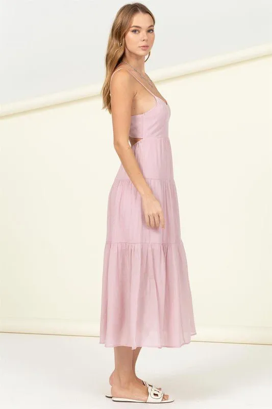 Smocked Sweetheart Tie Back Midi Dress